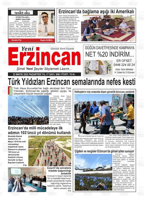 Mayıs tarihli Yeni Erzincan Gazete Manşetleri