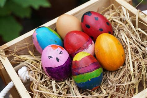 Concept Colorful Fancy Easter Eggs In Wooden Box Stock Image Image
