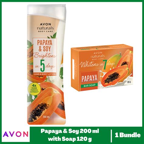 Avon Naturals Papaya And Soy Lotion 200 Ml And Soap Bundle 120g