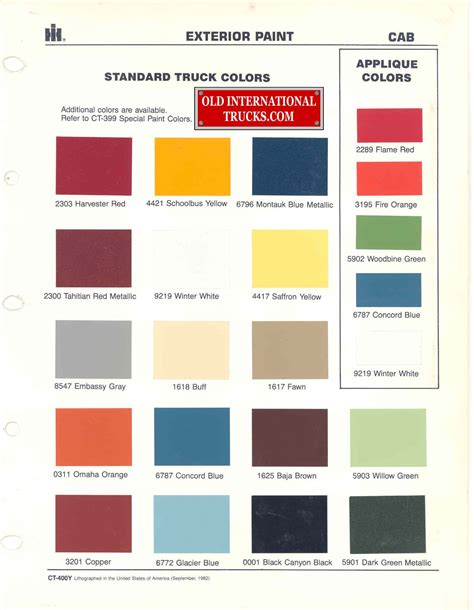 1982 Color Chart International Truck Trucks Color Chart