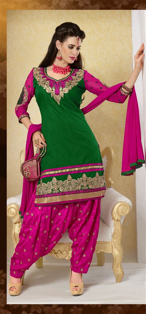 lovely designer punjabi salwar suit in green with pink great