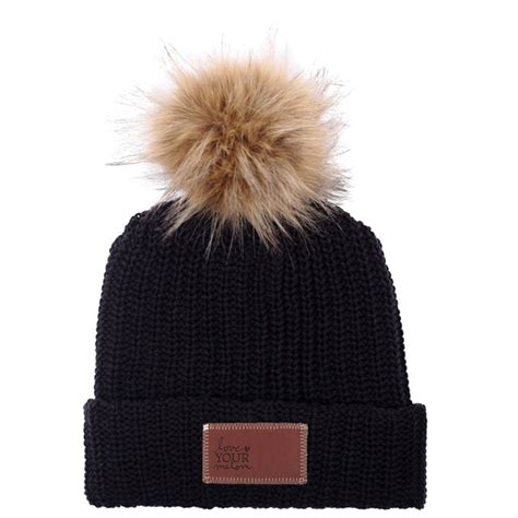 Love Your Melon Black Beanie With Natural Pom Black Beanie Love Your
