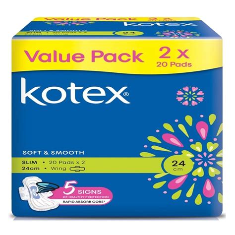 Kotex Soft Smooth Slim Wing 24cm 2 X 20s Shopee Malaysia