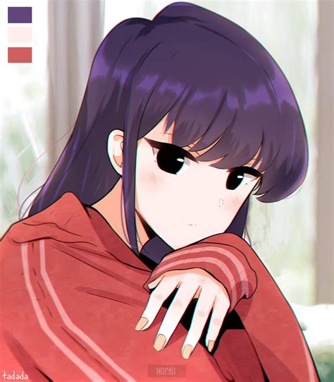 Komi San Wa Comyushou Desu Long Hair Black Hair Red Sweater Blushing Anime Girl Komi