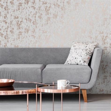 Milan Metallic Wallpaper In Grey And Rose Gold Metallic Wallpaper