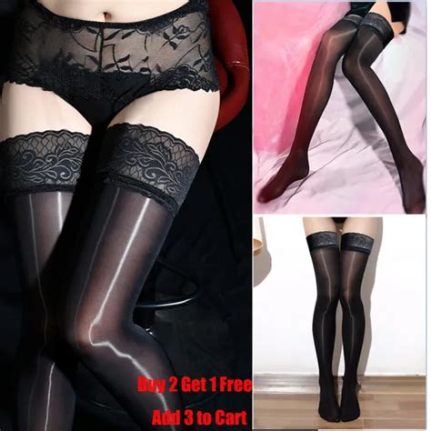 womens oil glossy stockings lace sheer shiny tights thigh high stretchy socks 8 99 picclick