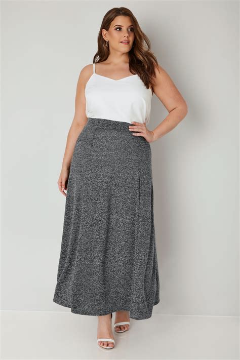 Grey Knitted Maxi Skirt With Pockets Plus Size 16 To 36