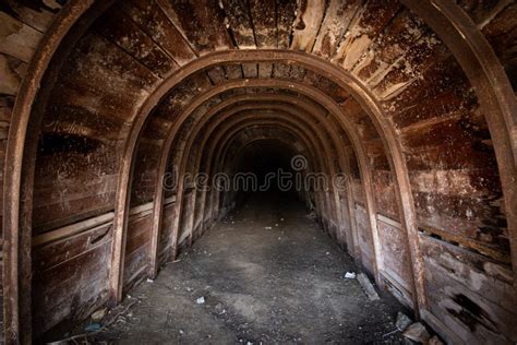 Corridor Of Underground Tunnel Abandoned Coal Mine Entrance To