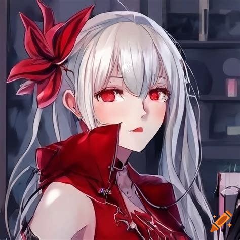 Face Anime Girl Long Detached Platinum Blonde Hair A Red Lilies In