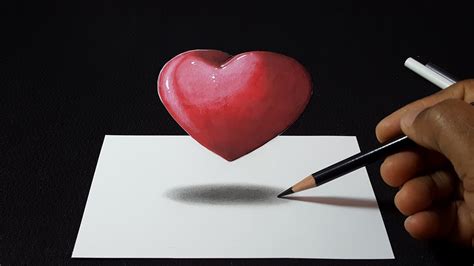 How To Draw A 3d Floating Red Heart Easy Trick Art Youtube
