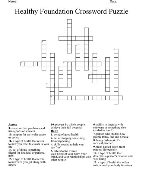 Healthy Foundation Crossword Puzzle Wordmint