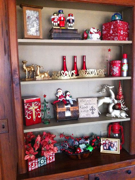 In which all my decorations come out to play. Christmas decor bookcase | Christmas bookshelf, Bookcase ...