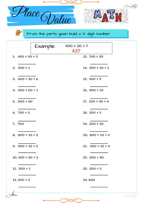 grade  math activity sheets place   digit