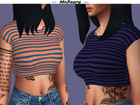 Striped Crop Tee By Msbeary At Tsr Sims 4 Updates