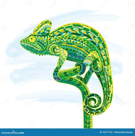 Chameleon In Zentangle Style Adult Antistress Coloring Page Vector
