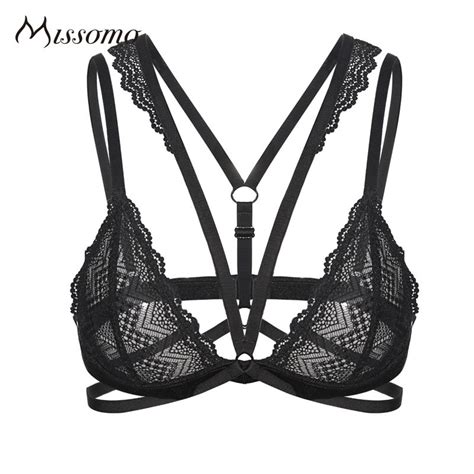 missomo solid black sexy lace bra women halter cross straps bralettes lady trim harness jacquard