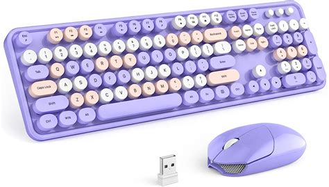 Knowsqt Wireless Keyboard Mouse Combo Purple 24g Colorful Typewriter