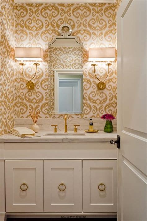 White And Gold Powder Room With Phillip Jeffries Indo Ikat