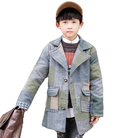 Boys Woolen Jackets For Autumn Winter Thick Plaid Coats For Boys Cotton