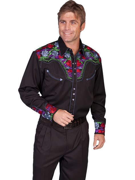 Pungo Ridge Scully Mens Shirt Wfloral Tooled Embroidery Multi