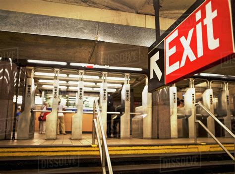 Exit Sign In New York City Subway Station Stock Photo