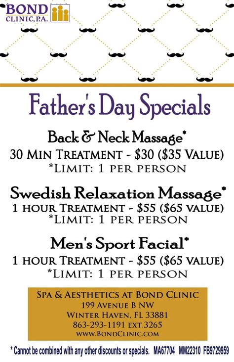 father s day specials at the bond spa and aesthetics bond clinic p a bond clinic p a