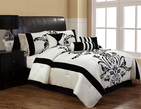 Find the perfect black and white bedding set online and then work your design around it right in front of your eyes! 5Pcs Twin Salma Black and White Flocking Comforter Set | eBay
