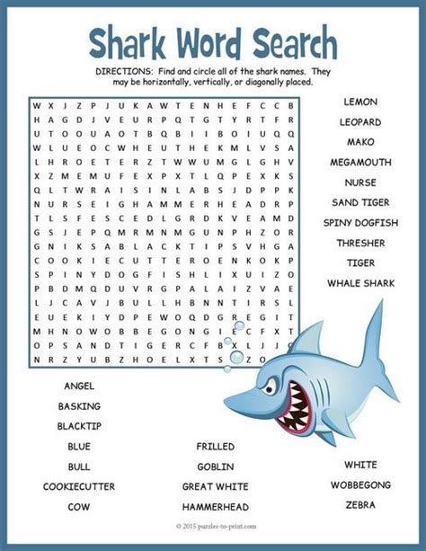 All About Sharks Word Search Puzzle Worksheet Activity Shark
