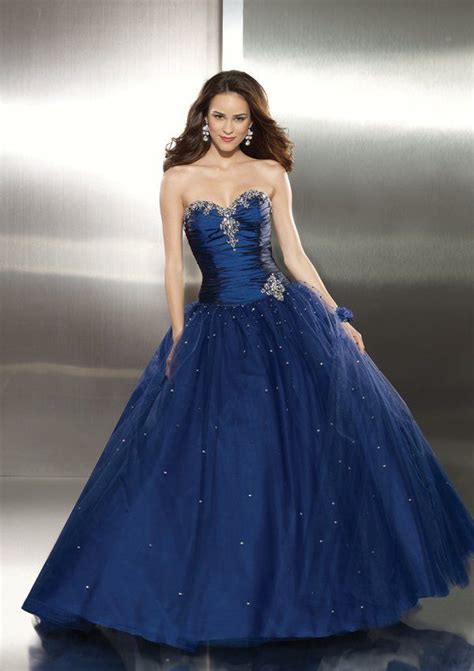 Blue Gowns And Dresses Cheap Beaded Ball Gown Long Dark Royal Blue