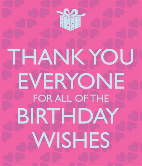A Pink Birthday Card With The Words Thank You Everyone For All Of The
