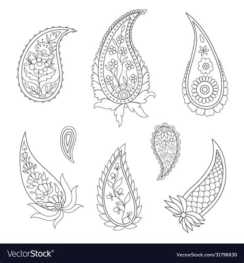 Hand Drawn Paisley Set Outline Drawing Royalty Free Vector