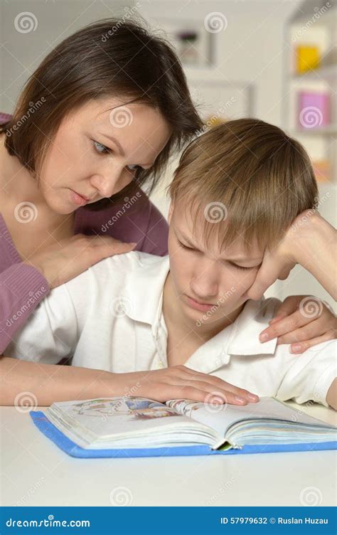 Mother And Son Doing Homework Stock Photo Image Of Relax Attractive