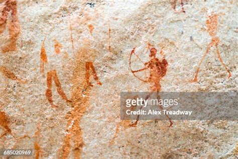 San Rock Art Cave Paintings On The Wall Of A Rocky Overhang In The