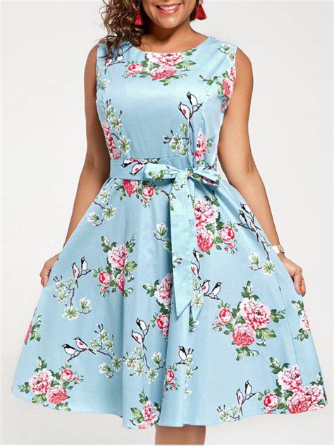 35 Off 2021 Sleeveless Floral A Line Plus Size Midi Dress In Cloudy