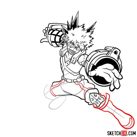How To Draw Katsuki Bakugo In Action Pose Sketchok Easy Drawing Guides