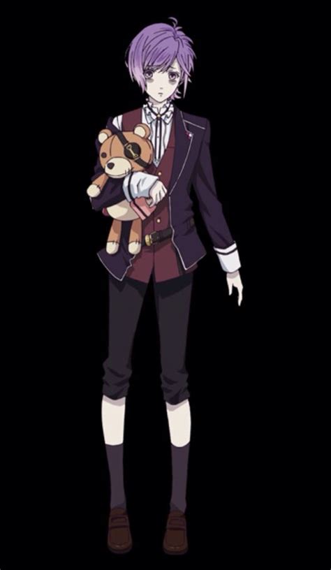 An Anime Character With Purple Hair Holding A Stuffed Animal In His