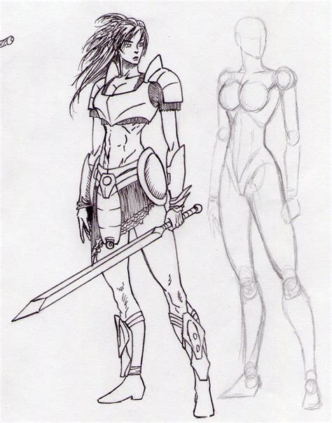 Warrior Girl Sketch At PaintingValley Explore Collection Of