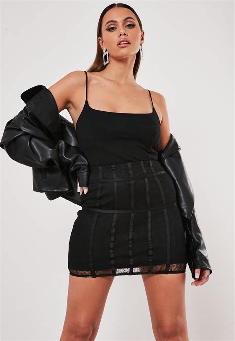 Black Lace Panel Mini Skirt Missguided