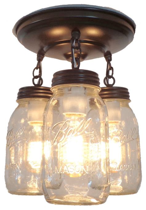 The Lamp Goods Mason Jar Light Fixture Trio Of New Quarts Flush Mount