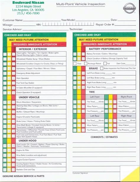 A Printable Vehicle Inspection Sheet With Instructions