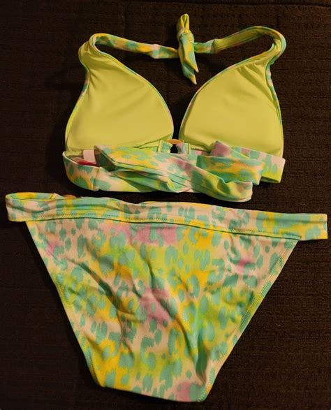 Victoria S Secret Beach Sexy Leopard Print Bikini Bottom And Halter Top Set S M Ebay
