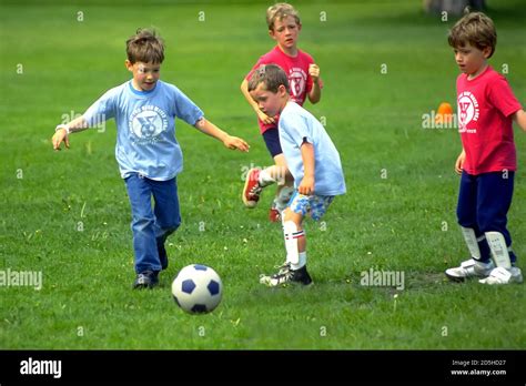 Kids Playing Soccer Futbol Football Action Port Huron Michigan Stock