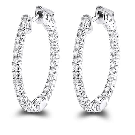 14k White Gold 1 Inch Inside Out Diamond Hoop Earrings 06ct By Luxurman 802825