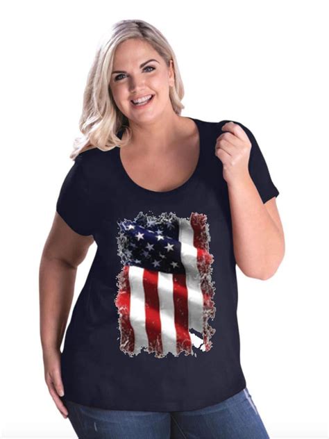 Iwpf Womens And Womens Plus Size American Flag 4th Of July Curvy T Shirt Up To Size 2628