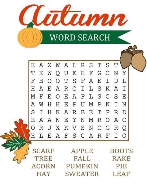 30 Printable Fall Word Search Puzzles
