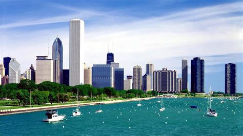 1920x1080 Chicago Lake Michigan Skyscrapers Yachts Boats Buildings