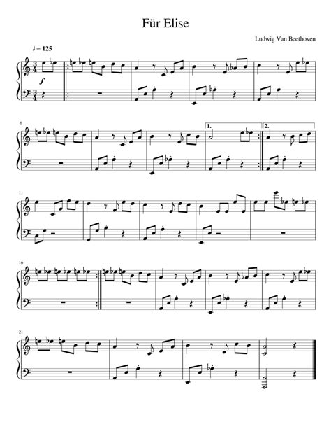 Fur Elise Piano Notes Fur Elise Melody With Both Staffs Names Of