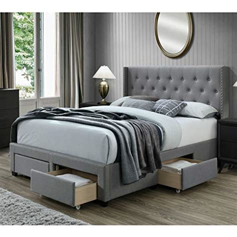 Buy Dg Casa Bardy Upholstered Panel Bed Frame With Storage Drawers And