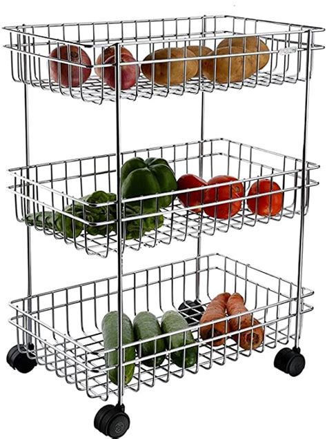 Rageet 3 Layer Fruit And Vegetable Stand Basket Trolley Modern Onion
