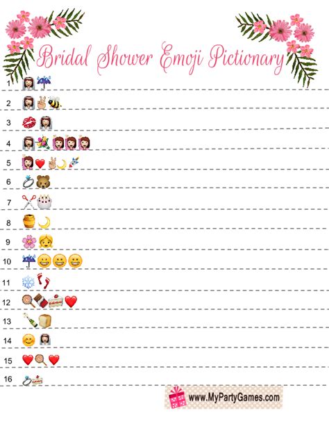 Downloadable Free Printable Bridal Emoji Pictionary Free Pdf